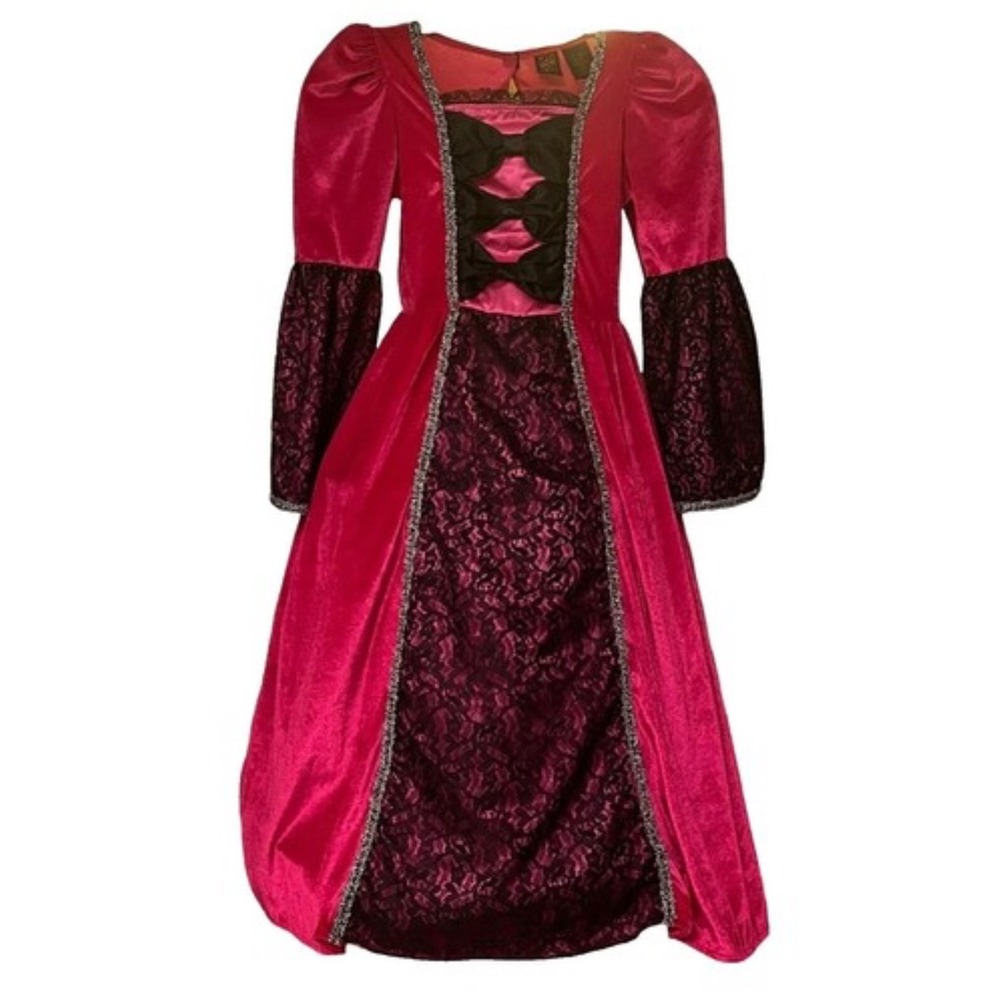 Kids Girls Royal Princess Gothic Costume Dress Fushia Lace Medieval Fancy Party